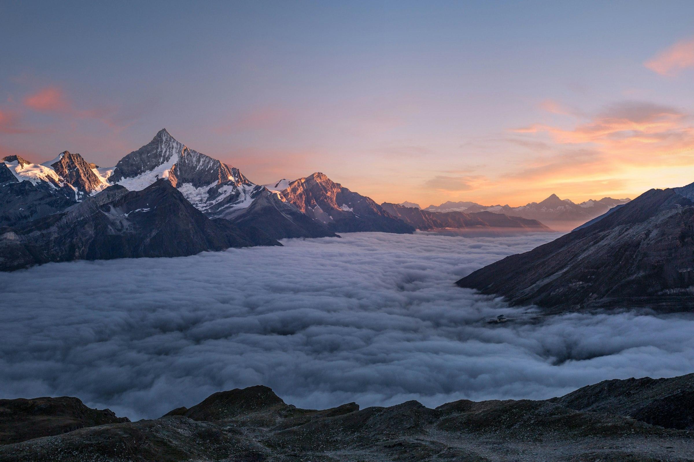 Alpine mountain landscape at dawn